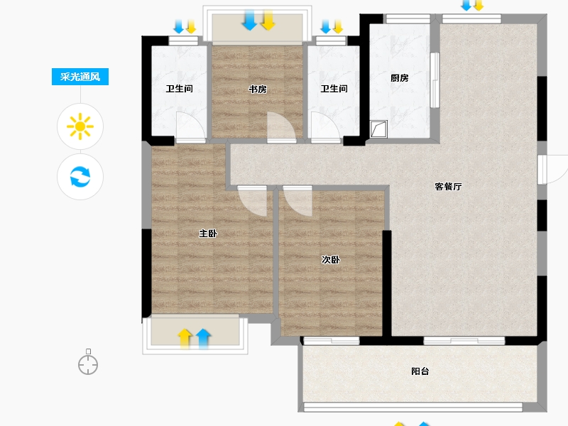 湖北省-荆门市-汉龙一号-100.18-户型库-采光通风