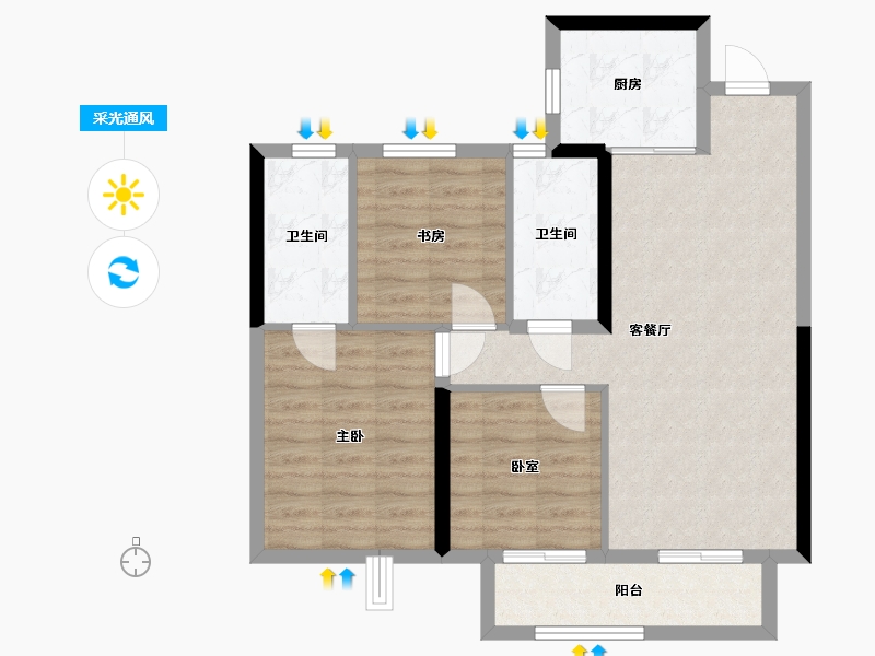 湖北省-武汉市-中建星光城-85.95-户型库-采光通风