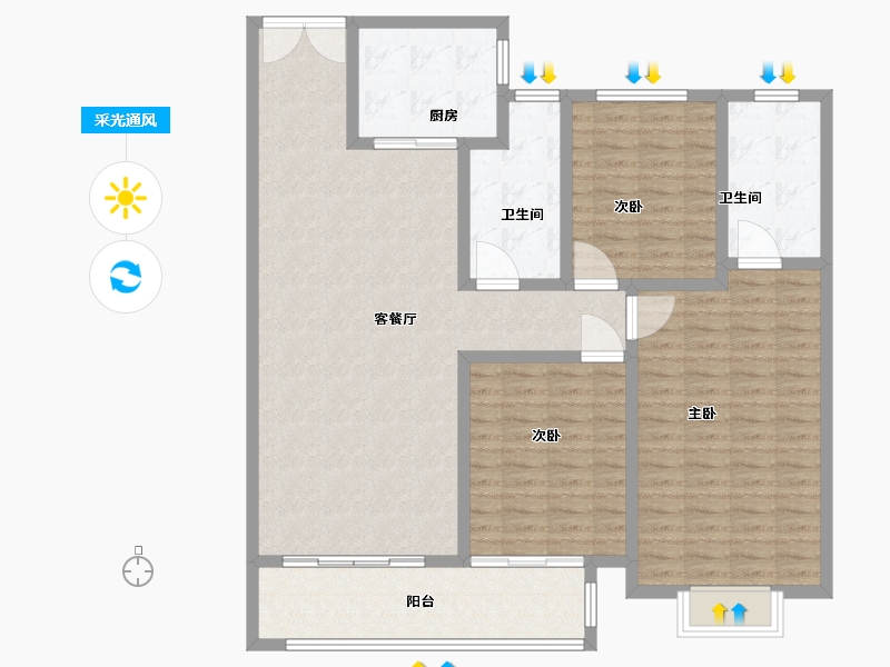 山东省-菏泽市-中达御府-130.00-户型库-采光通风