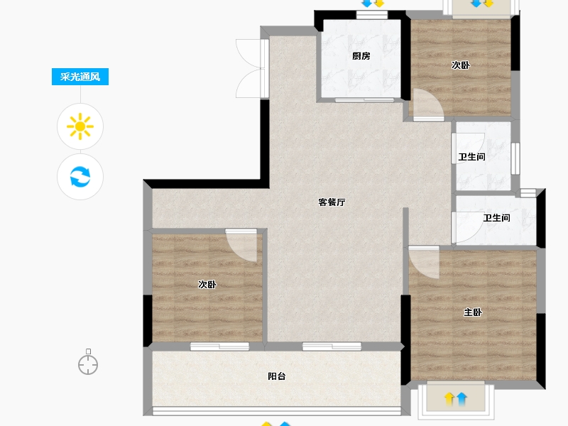 福建省-福州市-榕发江墘云筑-88.00-户型库-采光通风