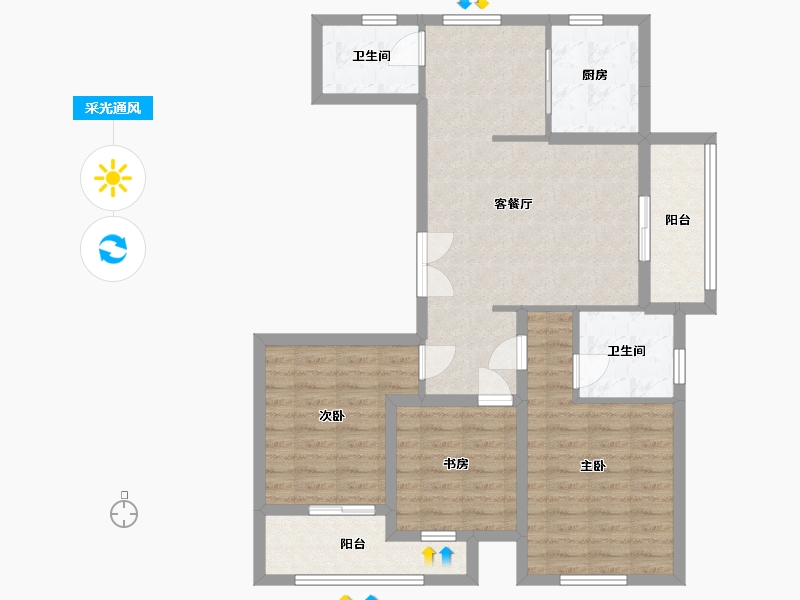 浙江省-杭州市-水畔华庭-96.00-户型库-采光通风