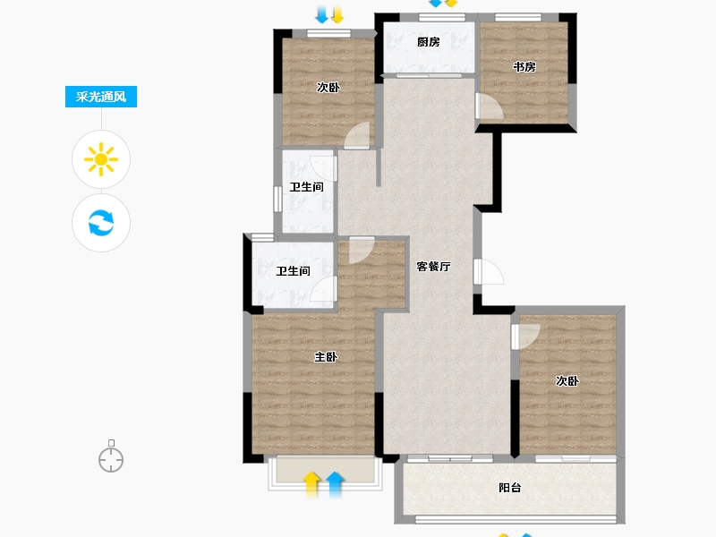 山东省-菏泽市-珠光国宾府-115.12-户型库-采光通风