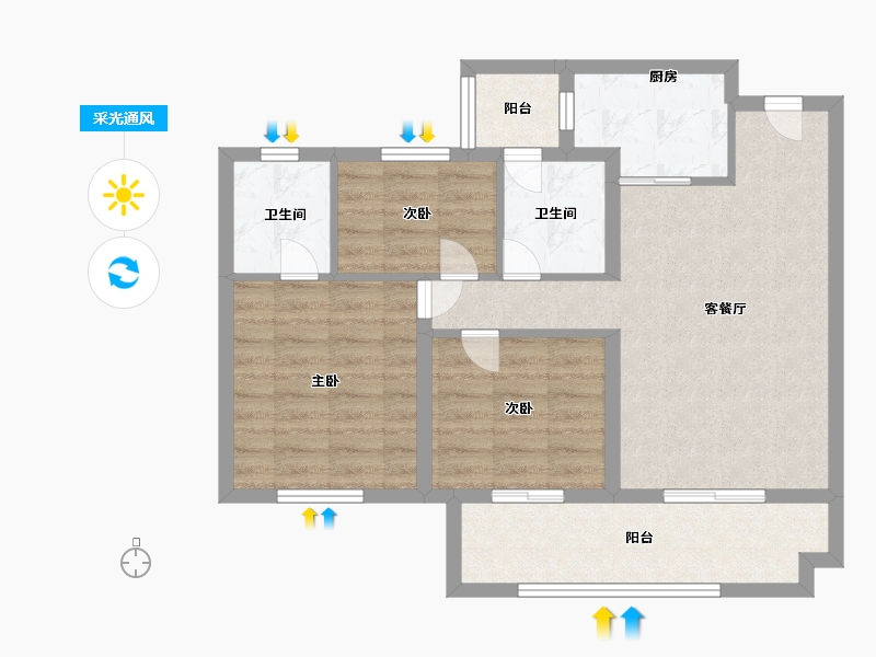 福建省-泉州市-中梁国府梁宸-73.63-户型库-采光通风