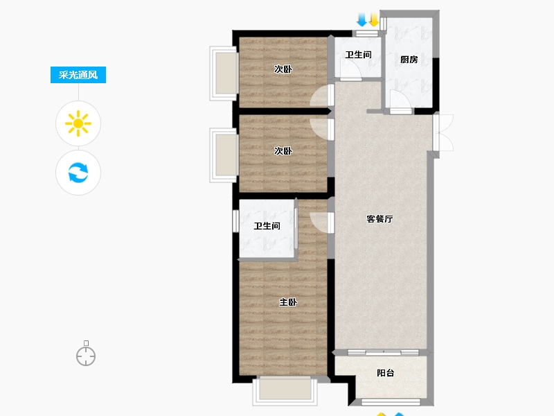 河南省-郑州市-中州府-96.00-户型库-采光通风