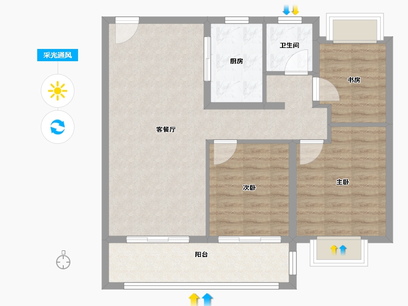 江苏省-南通市-中南紫云花苑-80.00-户型库-采光通风