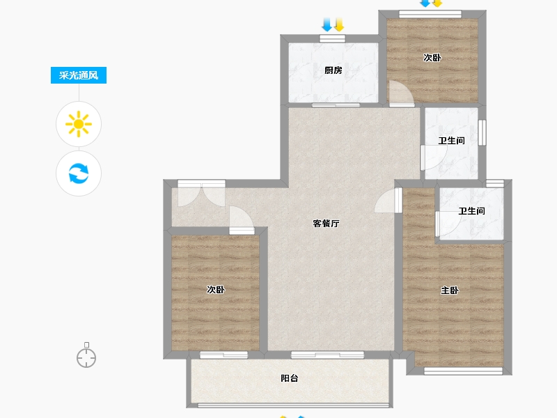 山东省-潍坊市-鲁清嘉园-90.00-户型库-采光通风