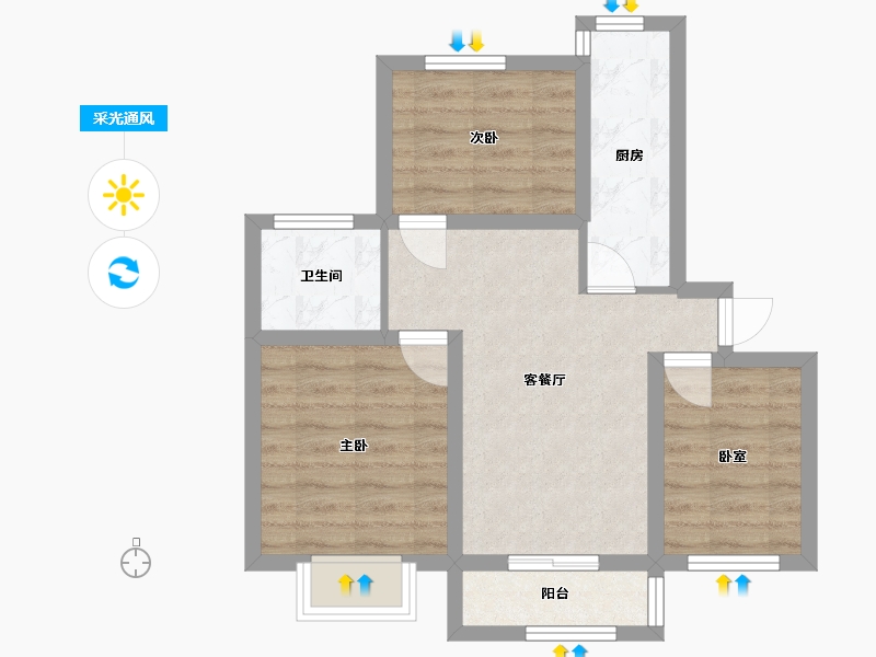 上海-上海市-高行绿洲六期-74.64-户型库-采光通风