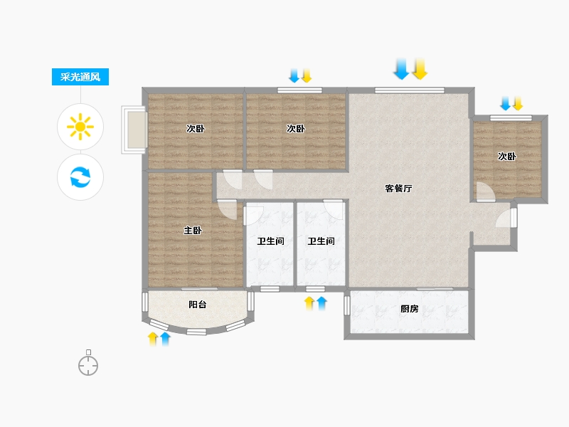 陕西省-西安市-银河华庭-133.94-户型库-采光通风