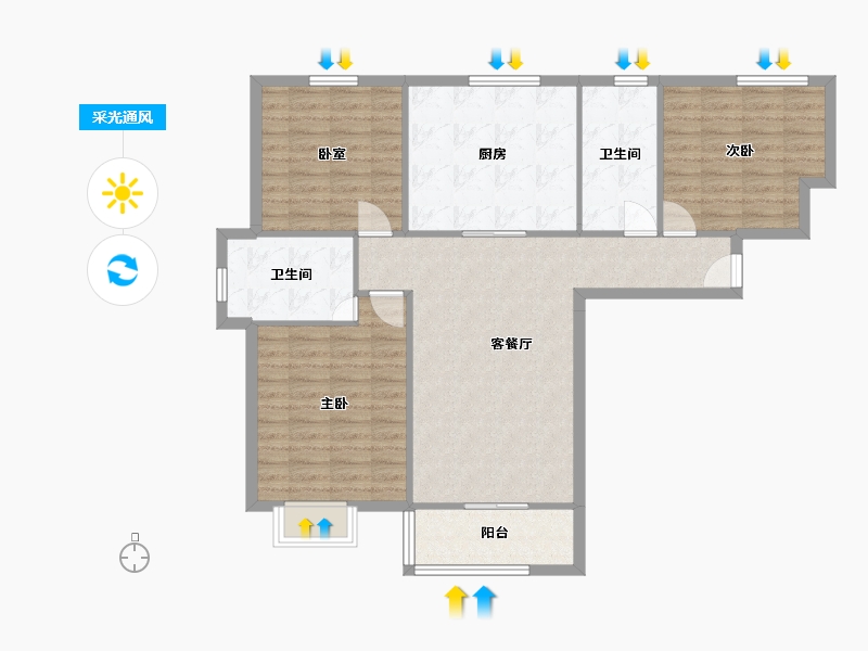 内蒙古自治区-通辽市-万达华府A区西区-108.00-户型库-采光通风