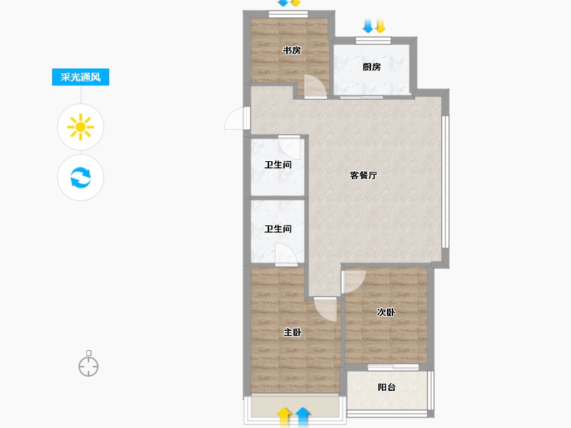 浙江省-杭州市-观湖之宸5幢501室-76.80-户型库-采光通风