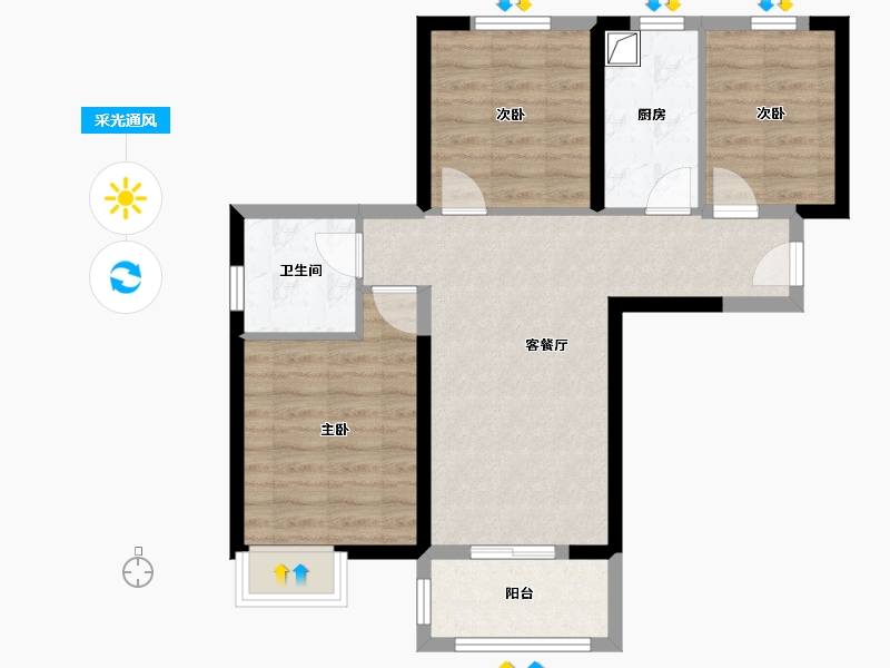 河南省-郑州市-景悦城-74.69-户型库-采光通风