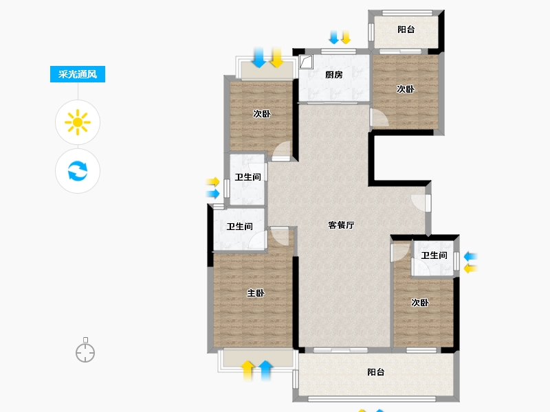 湖南省-怀化市-金时花园三期-130.00-户型库-采光通风