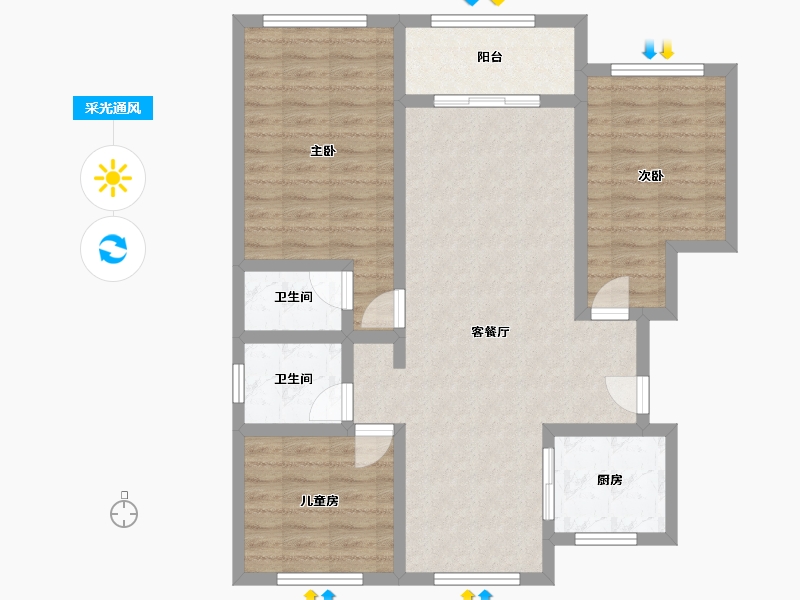 安徽省-阜阳市-润源太阳城-96.08-户型库-采光通风