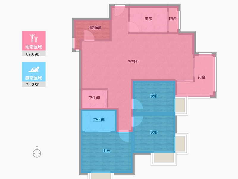 黑龙江省-鹤岗市-假日湾-85.98-户型库-动静分区