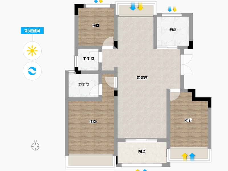 安徽省-阜阳市-润源太阳城-94.40-户型库-采光通风