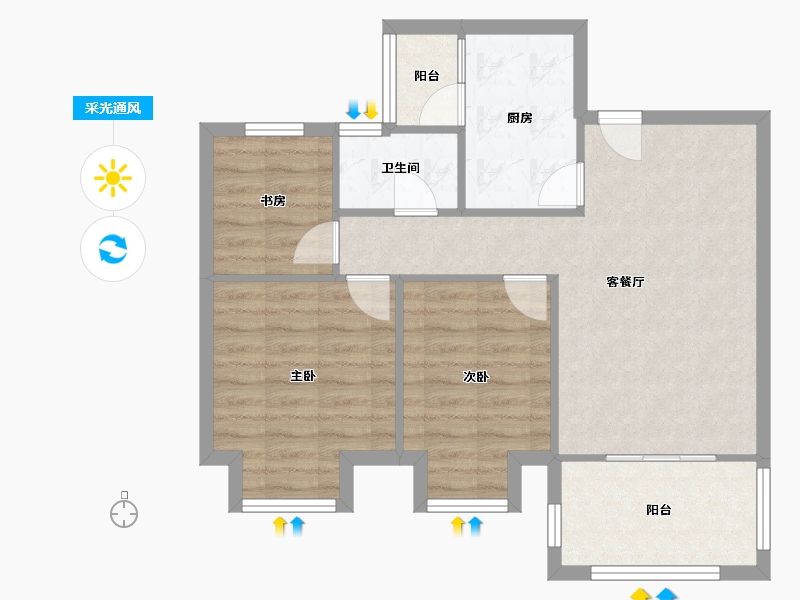 湖北省-武汉市-花山郡-70.00-户型库-采光通风