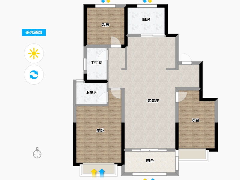 山东省-烟台市-中铁国际城-104.80-户型库-采光通风