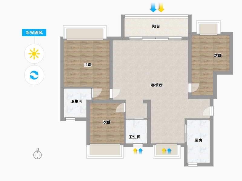 江苏省-苏州市-和岸花园-87.00-户型库-采光通风