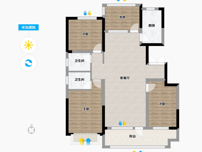 山东省-临沂市-铂樾府-105.04-户型库-采光通风