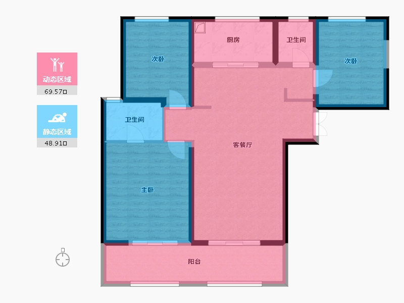 陕西省-西安市-新高小区-106.77-户型库-动静分区