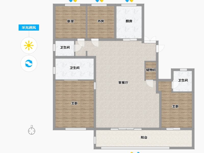 浙江省-宁波市-三里江印双玺-166.40-户型库-采光通风