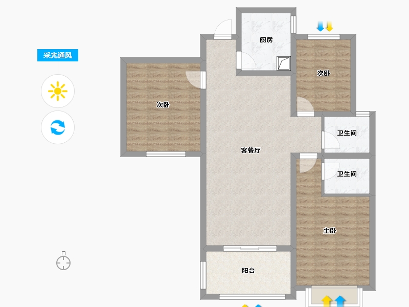 陕西省-渭南市-东湖和园-105.11-户型库-采光通风