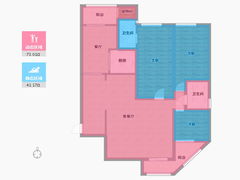 黑龙江省-鹤岗市-波托菲诺天鹅堡-101.31-户型库-动静分区