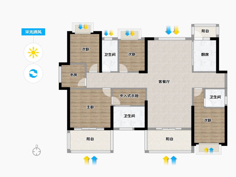 湖北省-武汉市-联投金色港湾锦绣-141.98-户型库-采光通风