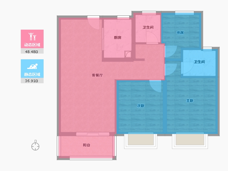 浙江省-宁波市-中扬时代潮鸣-76.00-户型库-动静分区