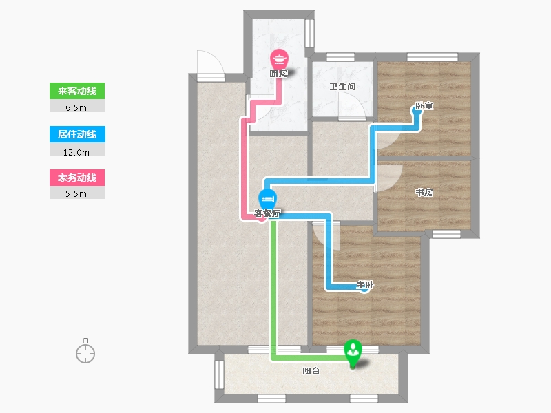 河南省-郑州市-鑫苑国际新城十五号院-63.38-户型库-动静线