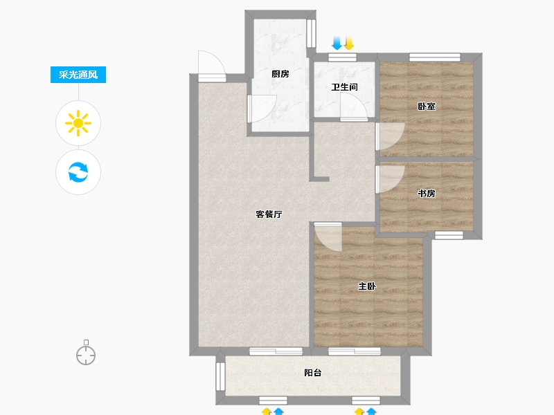 河南省-郑州市-鑫苑国际新城十五号院-63.38-户型库-采光通风