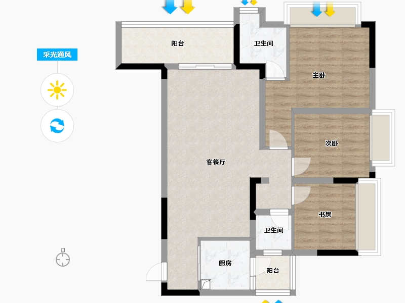 四川省-成都市-鹭岛金沙壹品-94.98-户型库-采光通风