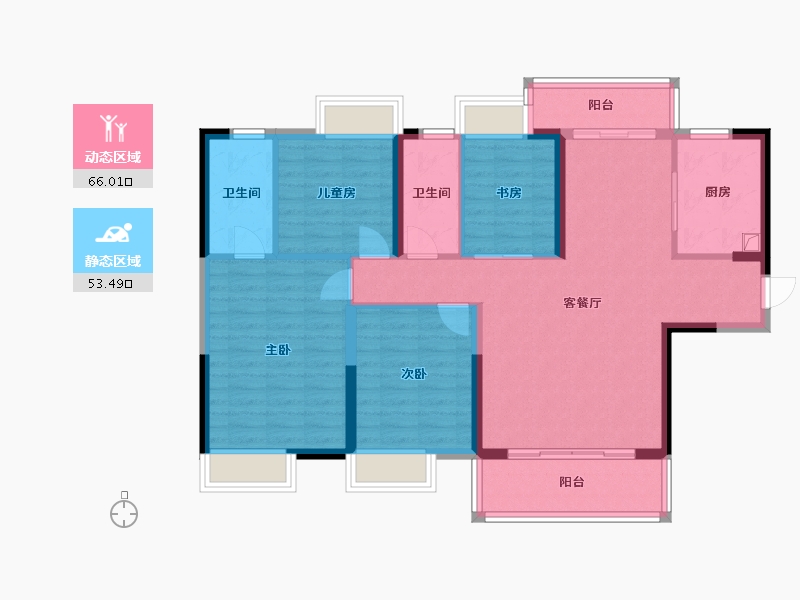 湖南省-长沙市-清控湖山雅居-114.40-户型库-动静分区