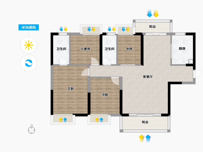 湖南省-长沙市-清控湖山雅居-114.40-户型库-采光通风