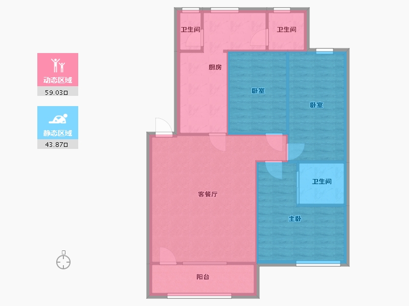 广东省-佛山市-俊雅花园-85.60-户型库-动静分区