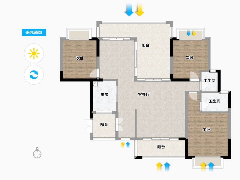 广东省-江门市-沃华中环广场-115.16-户型库-采光通风