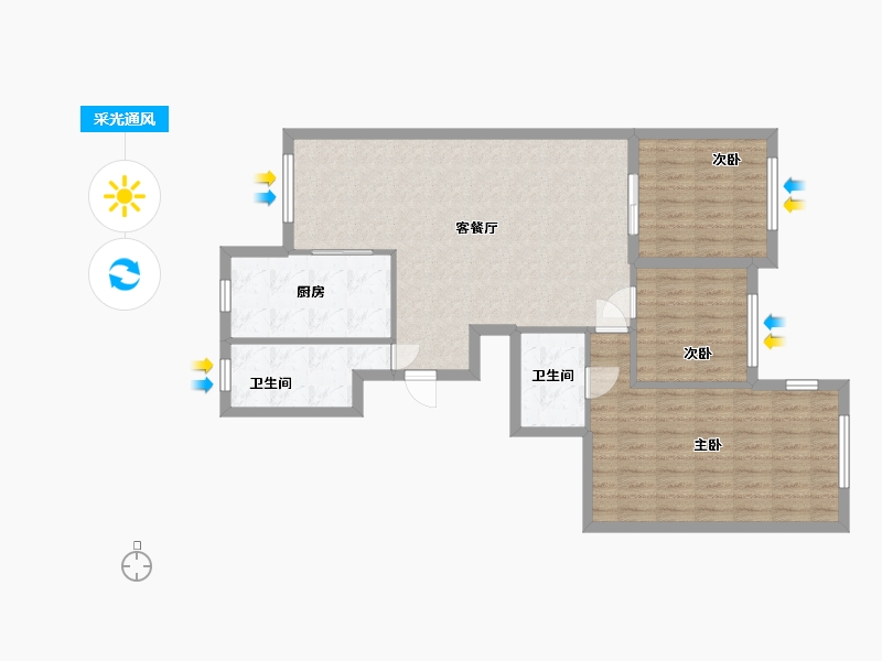 山东省-威海市-春山华居-86.85-户型库-采光通风