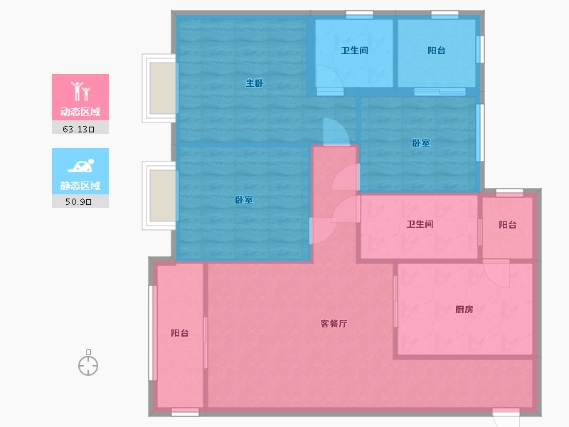 重庆-重庆市-渝复竹芸山水-2期-95.31-户型库-动静分区