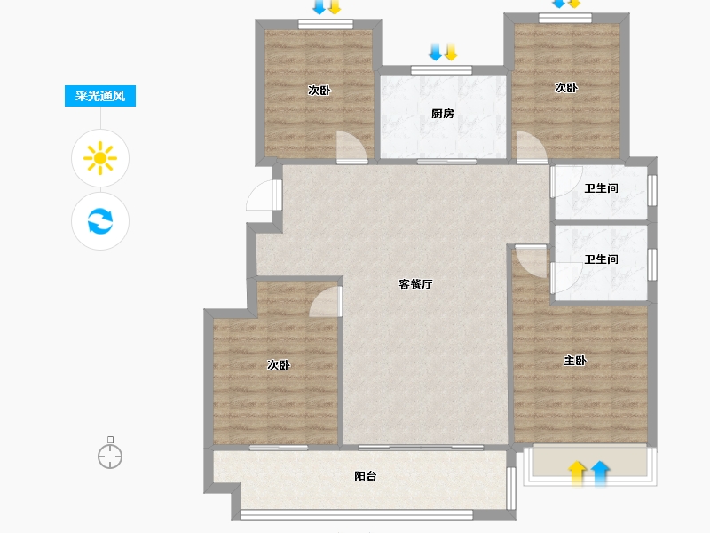 安徽省-蚌埠市-中梁金鹏玖台-116.46-户型库-采光通风