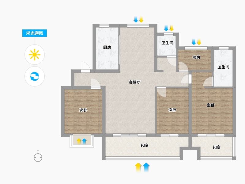 安徽省-淮北市-濉溪东信璟园-104.00-户型库-采光通风