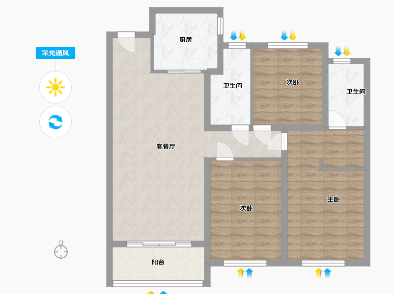 山东省-菏泽市-北方明珠-93.60-户型库-采光通风