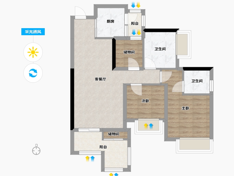 四川省-南充市-金为领地悦城-72.37-户型库-采光通风