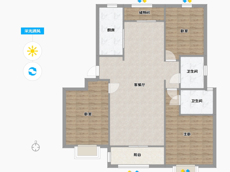 山东省-济南市-银丰唐郡玫瑰园-107.20-户型库-采光通风