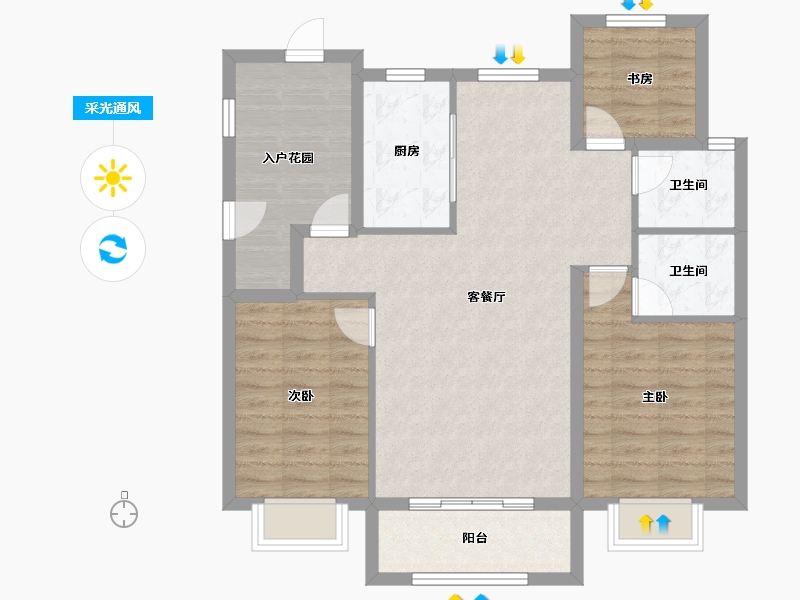 山东省-烟台市-凯润福邸-90.64-户型库-采光通风