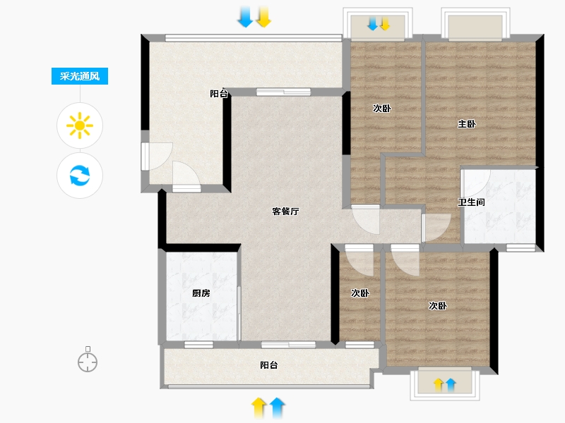 重庆-重庆市-恒大御景台-115.55-户型库-采光通风