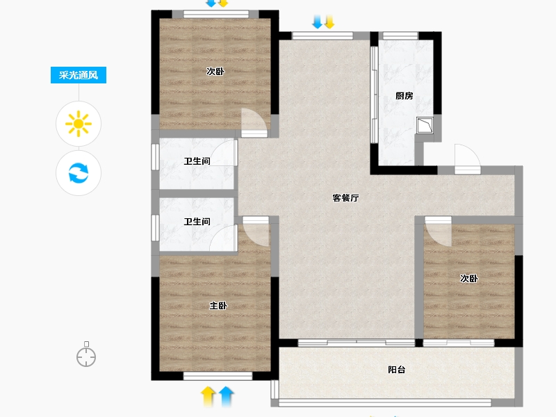 山东省-济南市-玫城壹品-95.62-户型库-采光通风