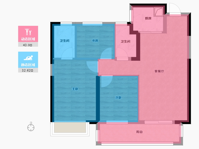 湖北省-荆州市-中梁博翠江樾-86.40-户型库-动静分区