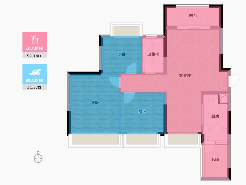 贵州省-遵义市-蔷薇国际-80.00-户型库-动静分区