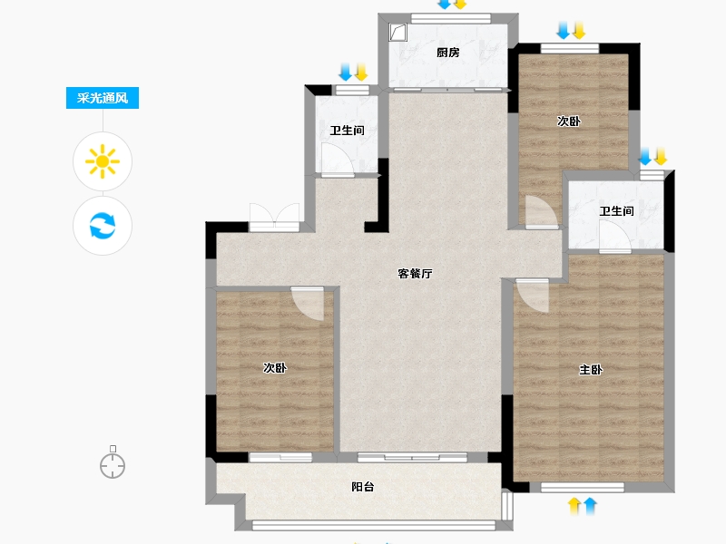 山东省-泰安市-文华里-95.20-户型库-采光通风