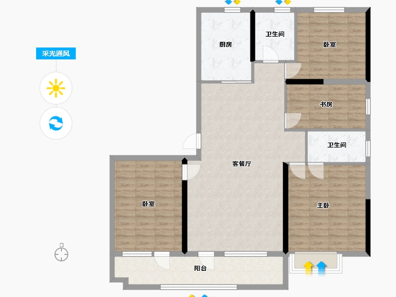 山东省-潍坊市-碧桂园玖州府-125.60-户型库-采光通风